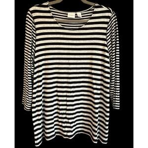 Weekends by Chico’s Sz 2 Black & White Three Quarter Sleeves Casual Top | EUC